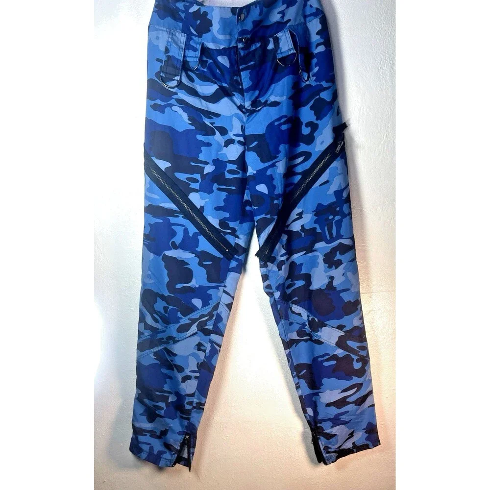 Balera Womens M Blue Camo Dance Jogger Pants Zip Leg D-Ring High Rise Performanc